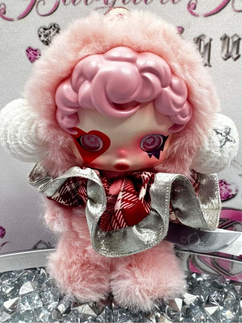 SKULL PANDA POPMART rhapsody Plush Pink Fuzzy Character Accessory charm